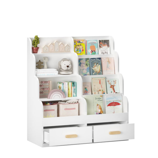English Elm Kids Front-facing Bookcase with Two Drawers White Mdf Nursery Playroom Shelf W808P346016