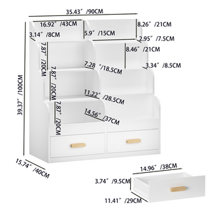 English Elm Kids Front-facing Bookcase with Two Drawers White Mdf Nursery Playroom Shelf W808P346016