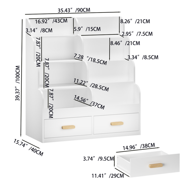 English Elm Kids Front-facing Bookcase with Two Drawers White Mdf Nursery Playroom Shelf W808P346016