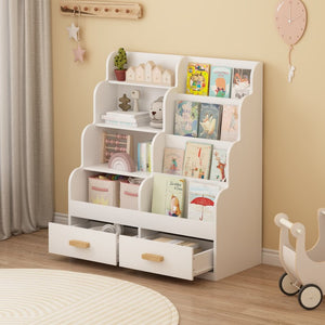 English Elm Kids Front-facing Bookcase with Two Drawers White Mdf Nursery Playroom Shelf W808P346016