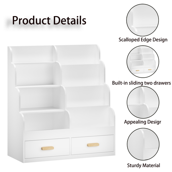 English Elm Kids Front-facing Bookcase with Two Drawers White Mdf Nursery Playroom Shelf W808P346016