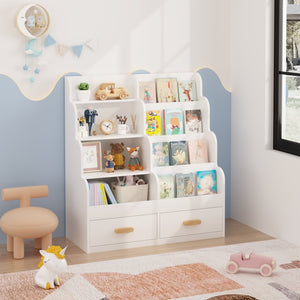 English Elm Kids Front-facing Bookcase with Two Drawers White Mdf Nursery Playroom Shelf W808P346016