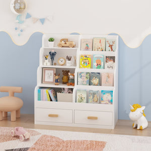 English Elm Kids Front-facing Bookcase with Two Drawers White Mdf Nursery Playroom Shelf W808P346016