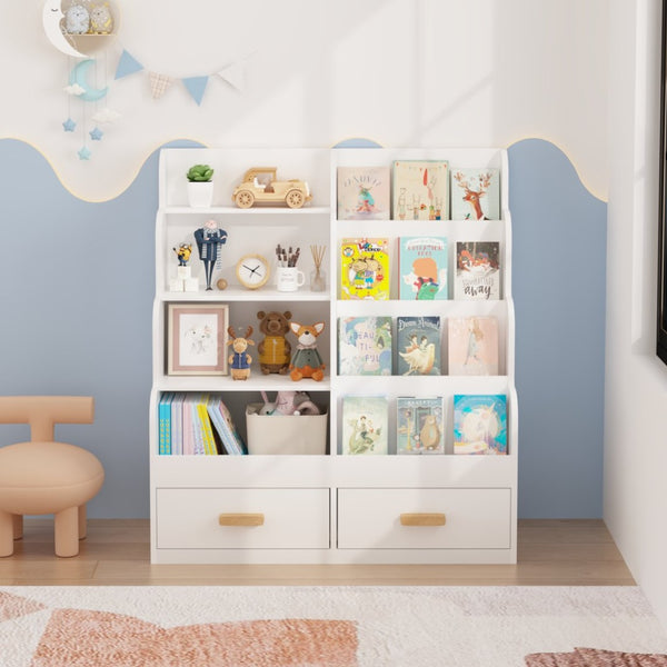 English Elm Kids Front-facing Bookcase with Two Drawers White Mdf Nursery Playroom Shelf W808P346016