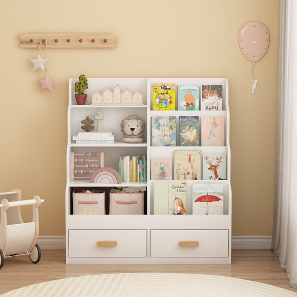 English Elm Kids Front-facing Bookcase with Two Drawers White Mdf Nursery Playroom Shelf W808P346016