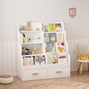English Elm Kids Front-facing Bookcase with Two Drawers White Mdf Nursery Playroom Shelf W808P346016