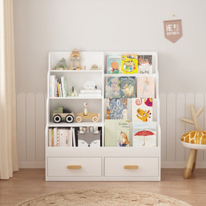 English Elm Kids Front-facing Bookcase with Two Drawers White Mdf Nursery Playroom Shelf W808P346016