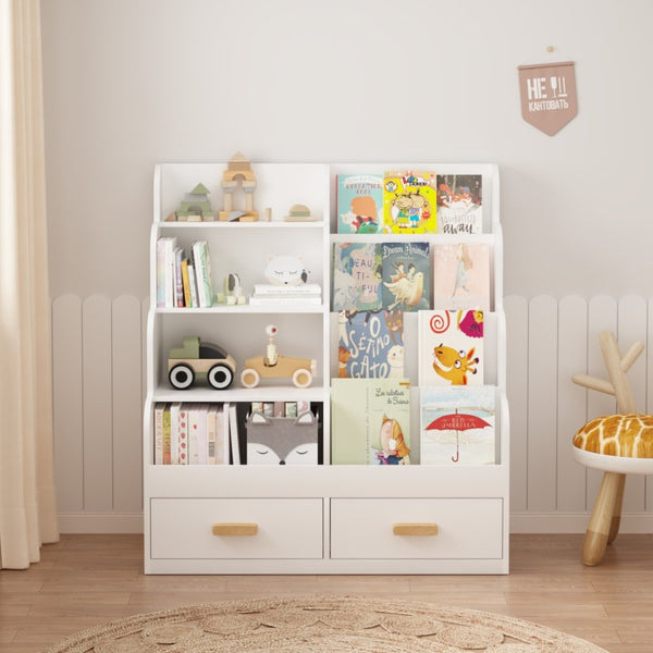 English Elm Kids Front-facing Bookcase with Two Drawers White Mdf Nursery Playroom Shelf W808P346016