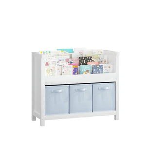 English Elm Kids Wooden Bookcase with Front Display Tiers and Fabric Bins for Playroom Nursery W808P350378