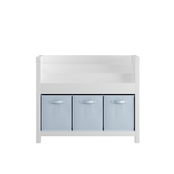English Elm Kids Wooden Bookcase with Front Display Tiers and Fabric Bins for Playroom Nursery W808P350378