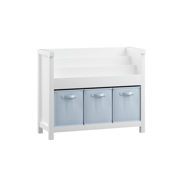English Elm Kids Wooden Bookcase with Front Display Tiers and Fabric Bins for Playroom Nursery W808P350378