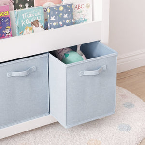 English Elm Kids Wooden Bookcase with Front Display Tiers and Fabric Bins for Playroom Nursery W808P350378