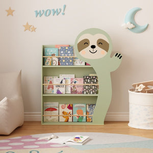 English Elm Sloth Shaped Wooden Kids Bookshelf 3 Tier Front Display Rack for Nursery Playroom W808P350381