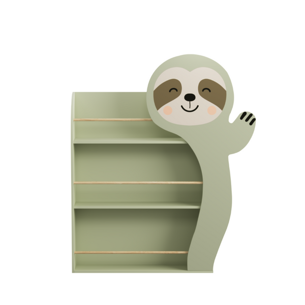 English Elm Sloth Shaped Wooden Kids Bookshelf 3 Tier Front Display Rack for Nursery Playroom W808P350381