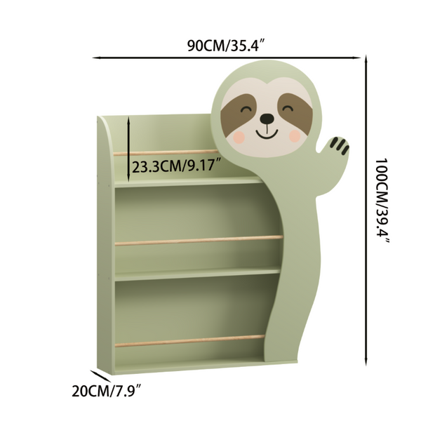 English Elm Sloth Shaped Wooden Kids Bookshelf 3 Tier Front Display Rack for Nursery Playroom W808P350381