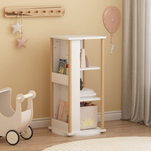 English Elm 360° Revolving Kids Bookcase with Chalkboard Panel Three Tier Wood Playroom Organizer W808P362277