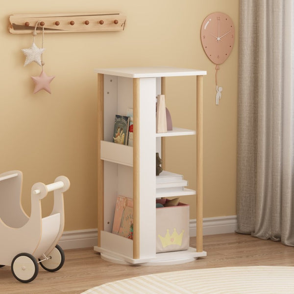 English Elm 360° Revolving Kids Bookcase with Chalkboard Panel Three Tier Wood Playroom Organizer W808P362277