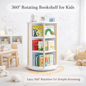English Elm 360° Revolving Kids Bookcase with Chalkboard Panel Three Tier Wood Playroom Organizer W808P362277