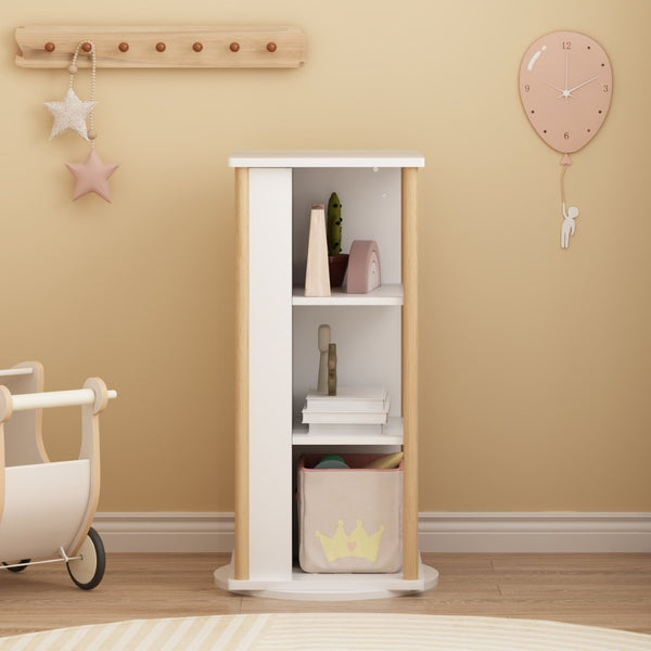 English Elm 360° Revolving Kids Bookcase with Chalkboard Panel Three Tier Wood Playroom Organizer W808P362277