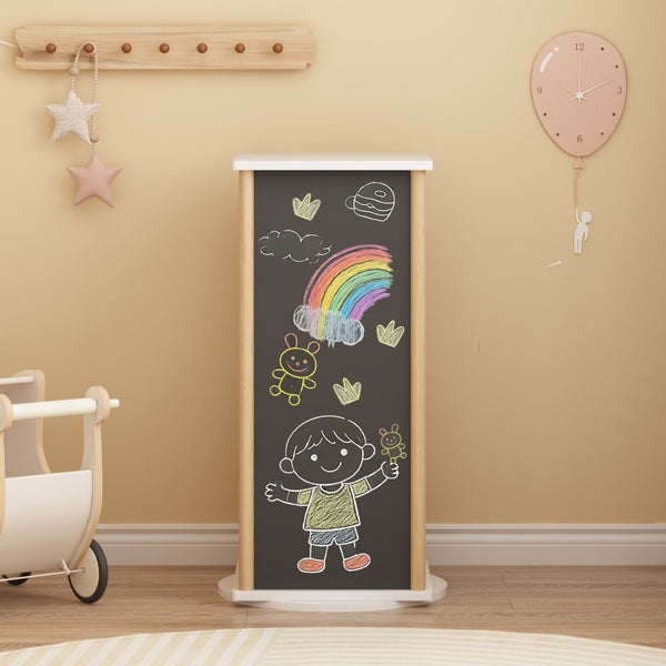 English Elm 360° Revolving Kids Bookcase with Chalkboard Panel Three Tier Wood Playroom Organizer W808P362277
