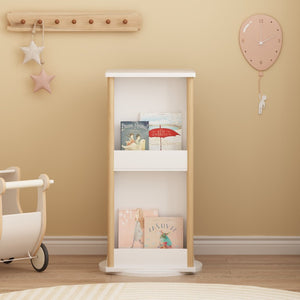 English Elm 360° Revolving Kids Bookcase with Chalkboard Panel Three Tier Wood Playroom Organizer W808P362277