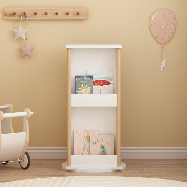 English Elm 360° Revolving Kids Bookcase with Chalkboard Panel Three Tier Wood Playroom Organizer W808P362277