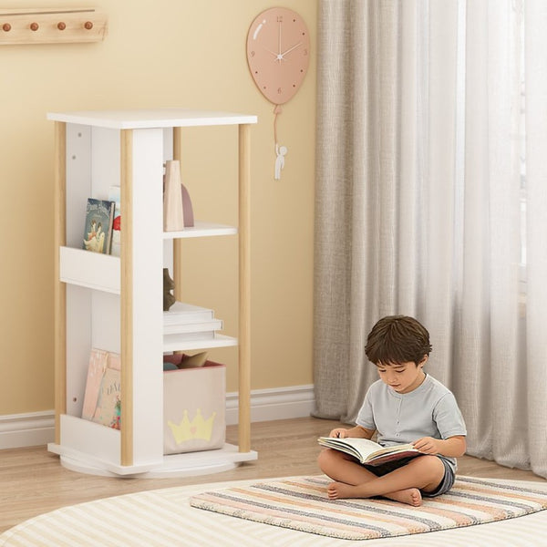 English Elm 360° Revolving Kids Bookcase with Chalkboard Panel Three Tier Wood Playroom Organizer W808P362277