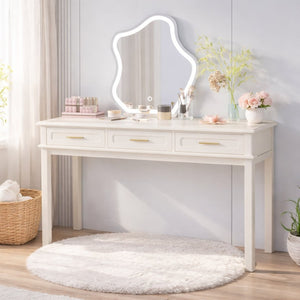 English Elm Cream High-gloss Vanity Desk with Three Drawers Slim Mdf Build for Bedroom W808P365096