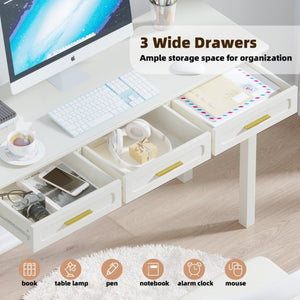 English Elm Cream High-gloss Vanity Desk with Three Drawers Slim Mdf Build for Bedroom W808P365096