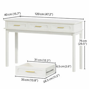 English Elm Cream High-gloss Vanity Desk with Three Drawers Slim Mdf Build for Bedroom W808P365096