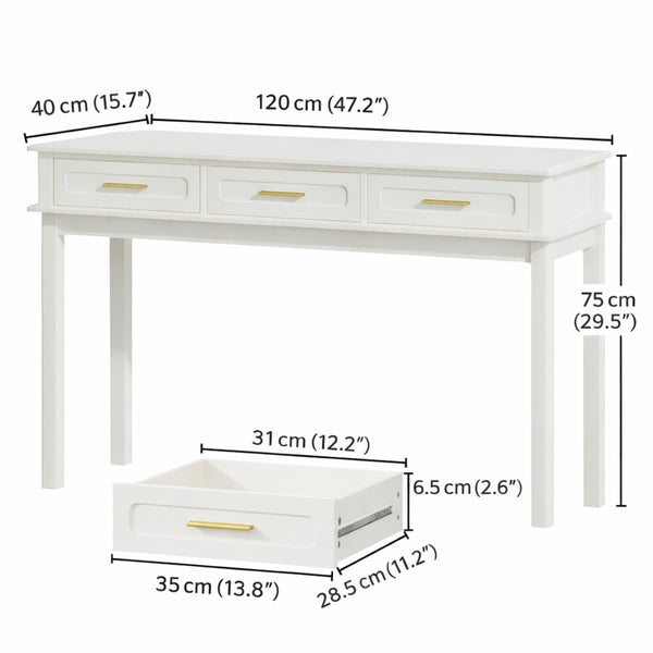 English Elm Cream High-gloss Vanity Desk with Three Drawers Slim Mdf Build for Bedroom W808P365096