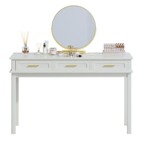 English Elm Cream High-gloss Vanity Desk with Three Drawers Slim Mdf Build for Bedroom W808P365096