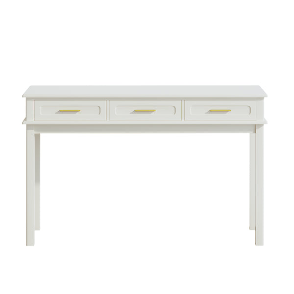 English Elm Cream High-gloss Vanity Desk with Three Drawers Slim Mdf Build for Bedroom W808P365096