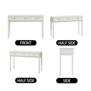 English Elm Cream High-gloss Vanity Desk with Three Drawers Slim Mdf Build for Bedroom W808P365096