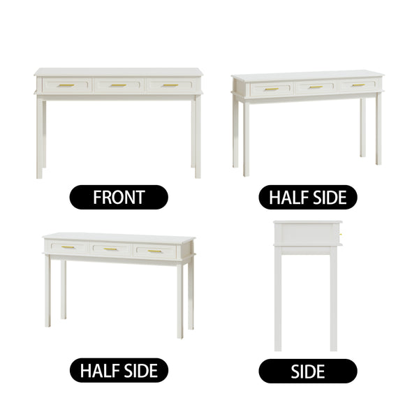 English Elm Cream High-gloss Vanity Desk with Three Drawers Slim Mdf Build for Bedroom W808P365096