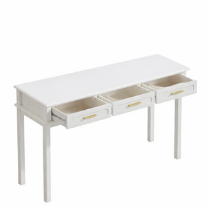 English Elm Cream High-gloss Vanity Desk with Three Drawers Slim Mdf Build for Bedroom W808P365096