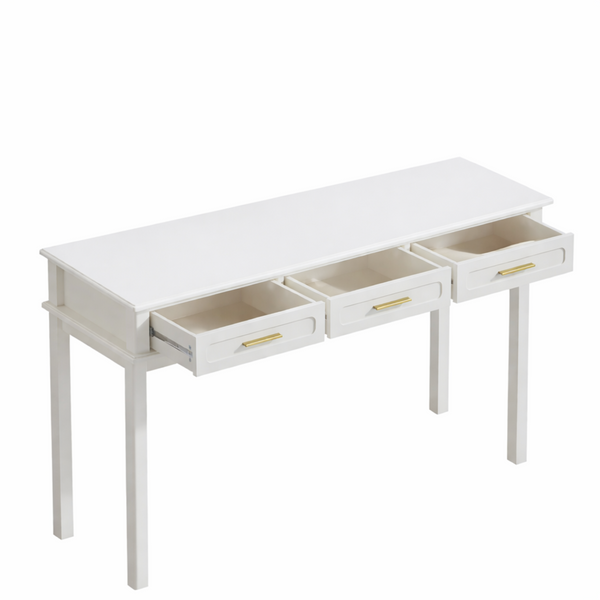 English Elm Cream High-gloss Vanity Desk with Three Drawers Slim Mdf Build for Bedroom W808P365096