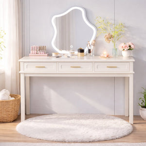 English Elm Cream High-gloss Vanity Desk with Three Drawers Slim Mdf Build for Bedroom W808P365096