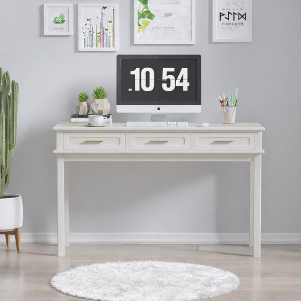 English Elm Cream High-gloss Vanity Desk with Three Drawers Slim Mdf Build for Bedroom W808P365096