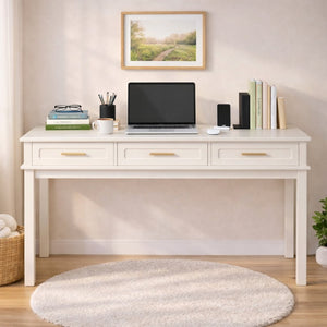 English Elm Cream High-gloss Vanity Desk with Three Drawers Slim Mdf Build for Bedroom W808P365096