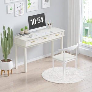 English Elm Cream High-gloss Vanity Desk with Three Drawers Slim Mdf Build for Bedroom W808P365096