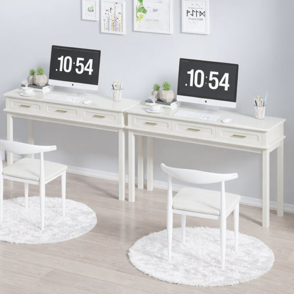 English Elm Cream High-gloss Vanity Desk with Three Drawers Slim Mdf Build for Bedroom W808P365096