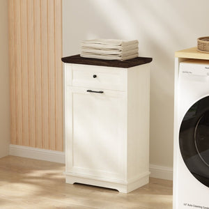 English Elm 10 Gallon Tilt Out Wood Trash Cabinet with Drawer Freestanding Kitchen Storage W808P379485
