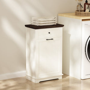 English Elm 10 Gallon Tilt Out Wood Trash Cabinet with Drawer Freestanding Kitchen Storage W808P379485