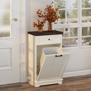 English Elm 10 Gallon Tilt Out Wood Trash Cabinet with Drawer Freestanding Kitchen Storage W808P379485