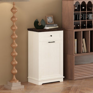 English Elm 10 Gallon Tilt Out Wood Trash Cabinet with Drawer Freestanding Kitchen Storage W808P379485