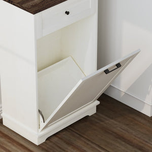English Elm 10 Gallon Tilt Out Wood Trash Cabinet with Drawer Freestanding Kitchen Storage W808P379485