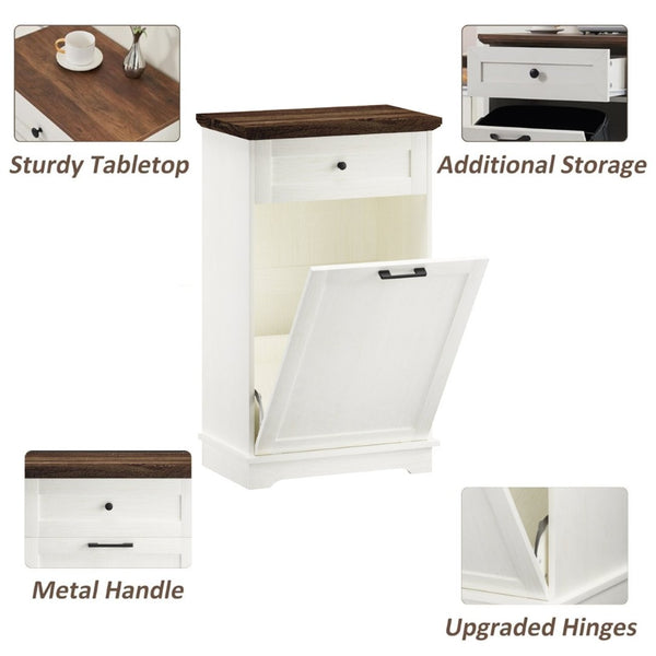 English Elm 10 Gallon Tilt Out Wood Trash Cabinet with Drawer Freestanding Kitchen Storage W808P379485