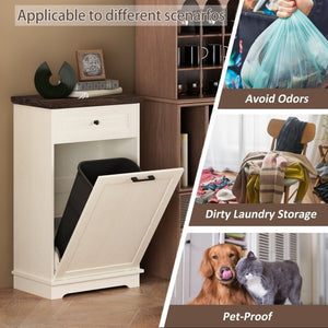 English Elm 10 Gallon Tilt Out Wood Trash Cabinet with Drawer Freestanding Kitchen Storage W808P379485