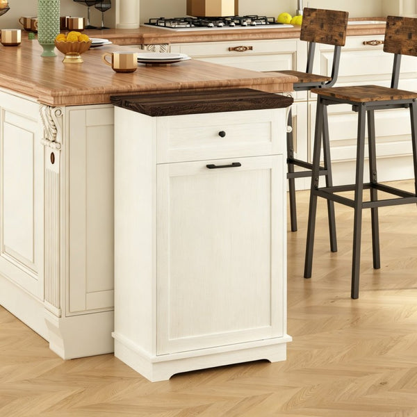 English Elm 10 Gallon Tilt Out Wood Trash Cabinet with Drawer Freestanding Kitchen Storage W808P379485